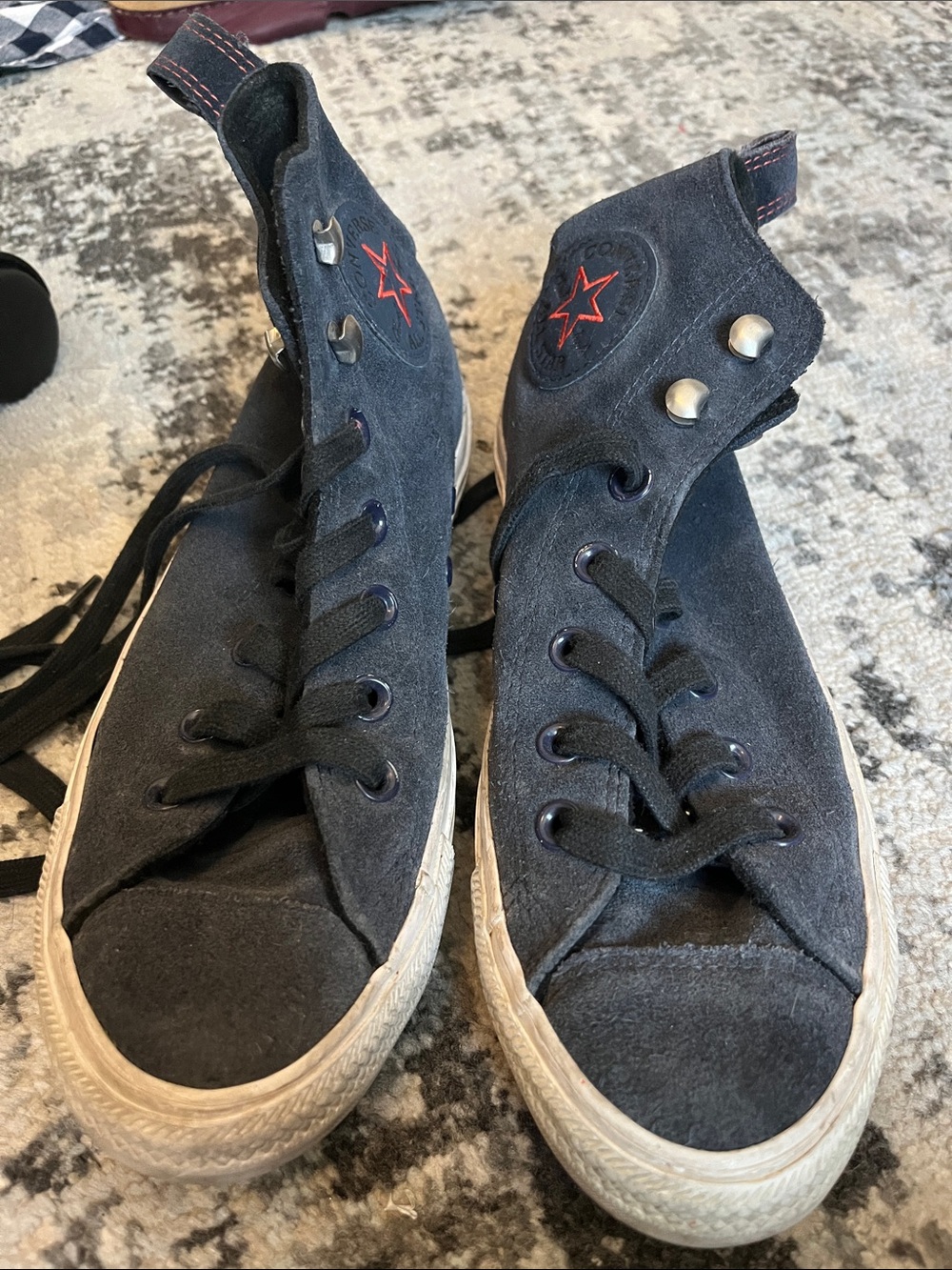 Converse Navy Blue Suede High-Top Sneakers with Red Star Accent